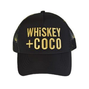 WHiSKEY + COCO Trucker - Black with Gold Palm mesh