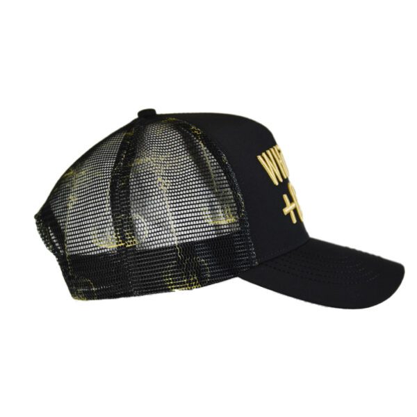 WHiSKEY + COCO Trucker - Black with Gold Palm mesh