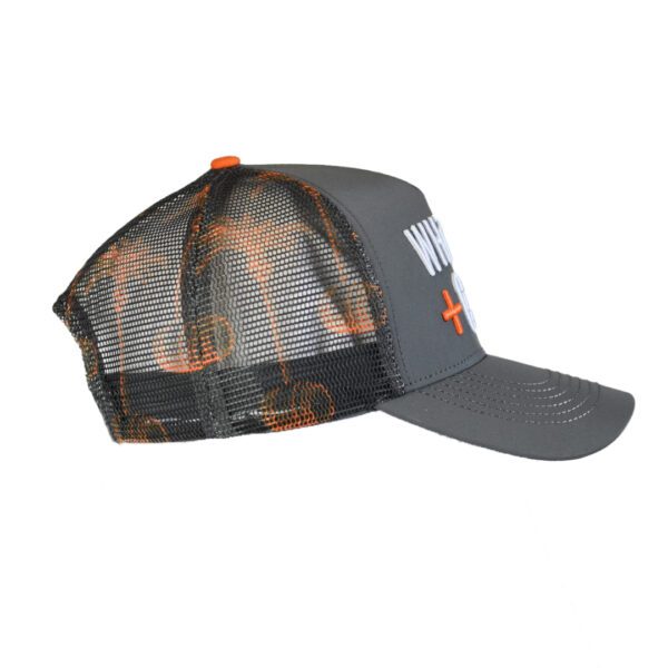 WHiSKEY + COCO Trucker - Grey with Orange Palm mesh